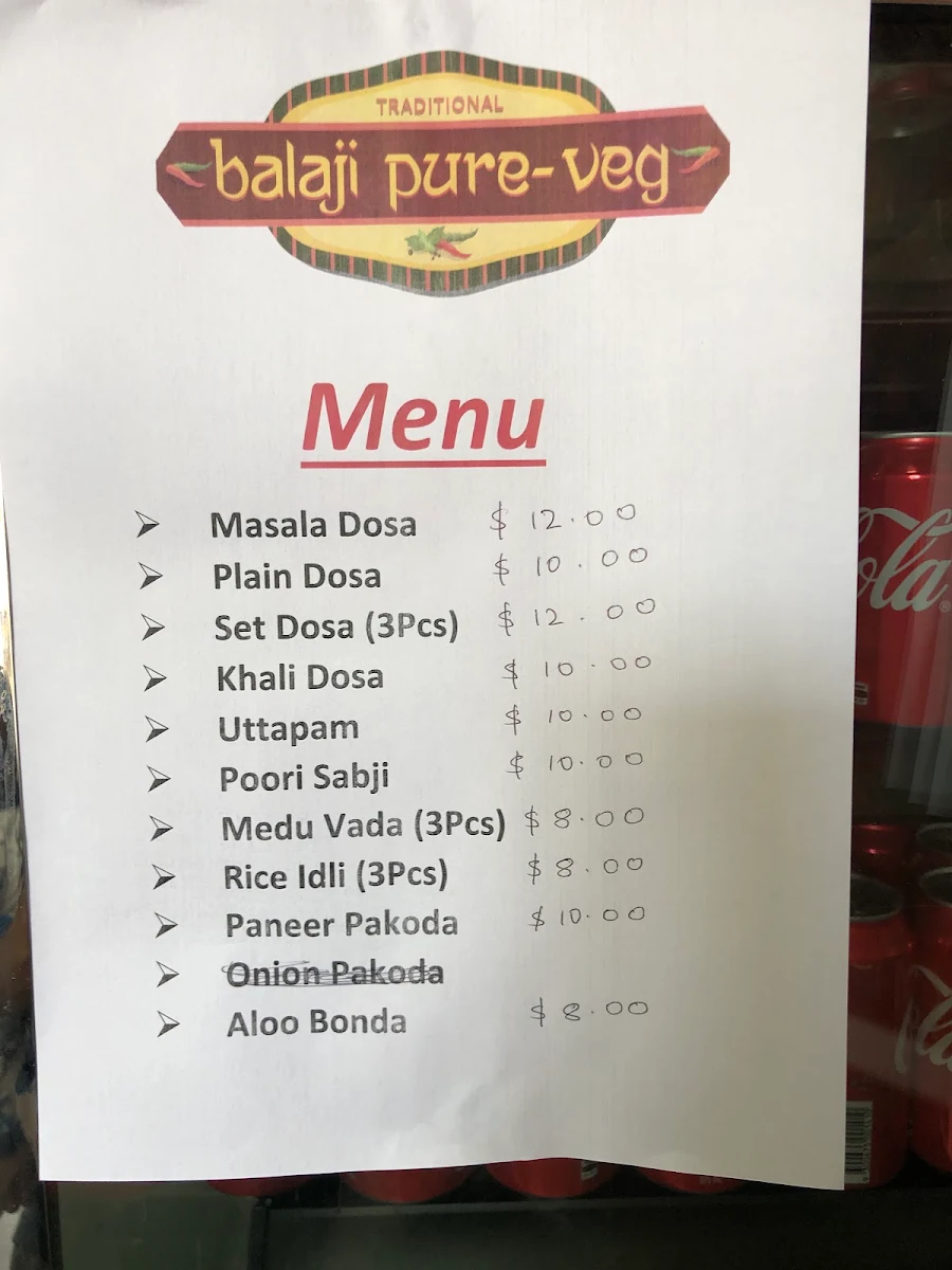 Menu, Balaji Pure Veg