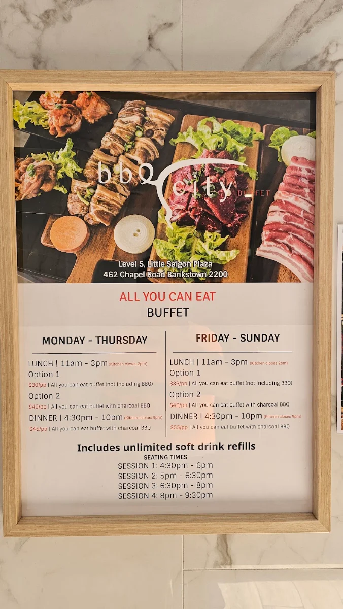 Menu, BBQ City Buffet