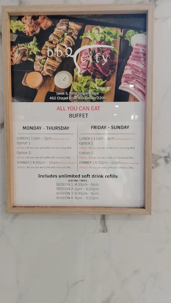 Menu, BBQ City Buffet