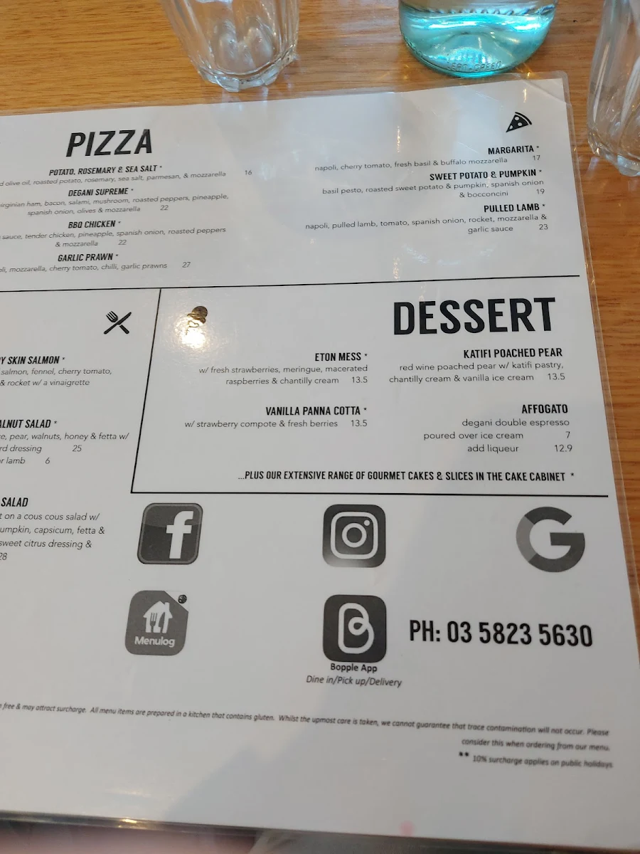 Menu, Degani Shepparton