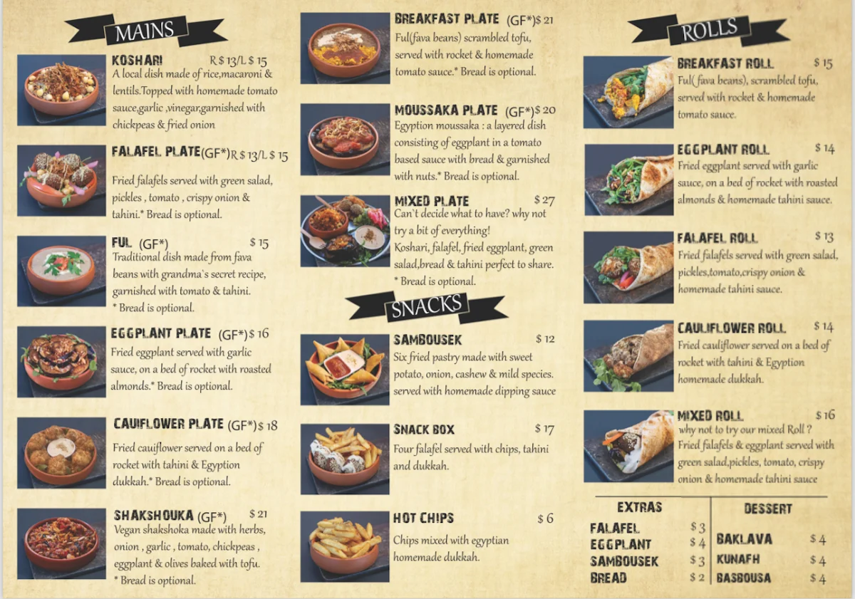 Menu, Koshari Korner