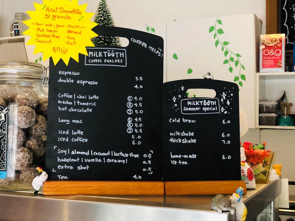 Menu, Milktooth Coffee Dealers