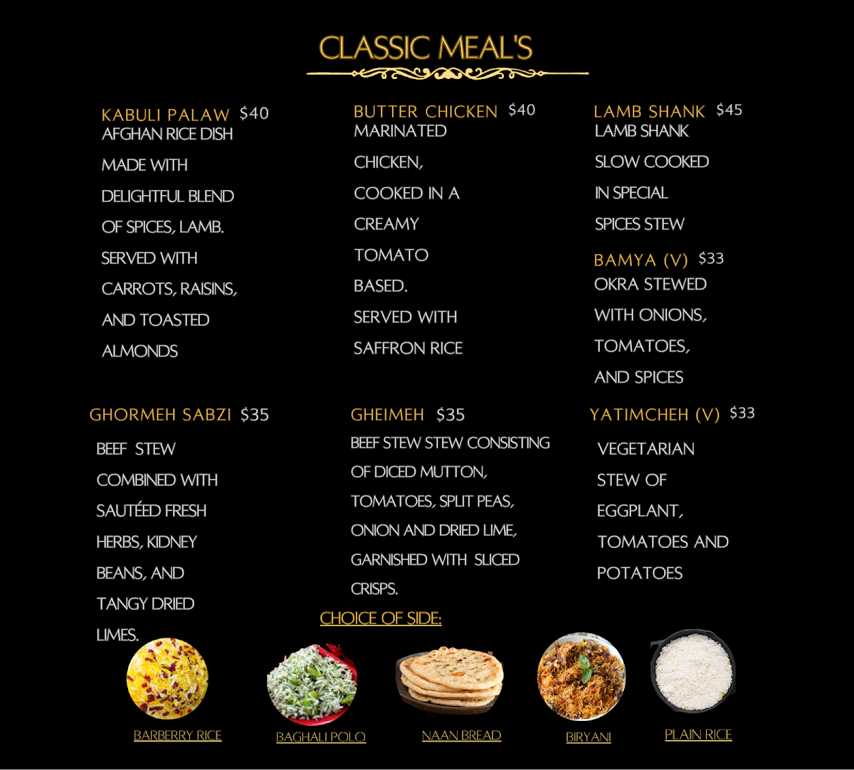Menu, Luxus Lounge