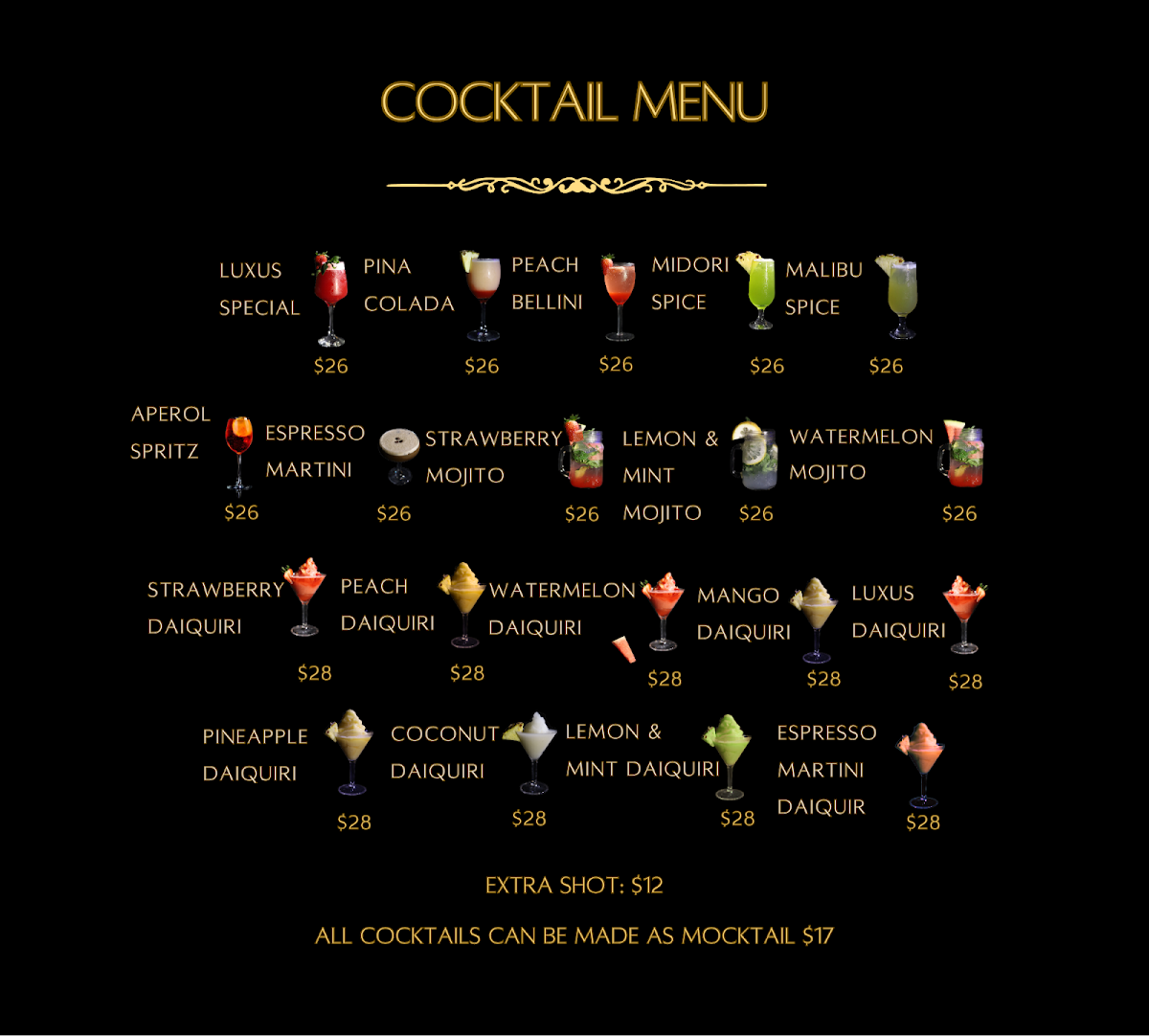 Menu, Luxus Lounge