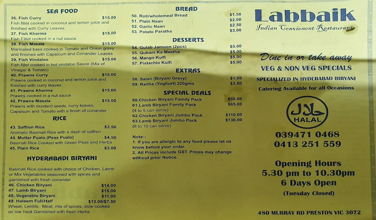 Menu, Labbaik