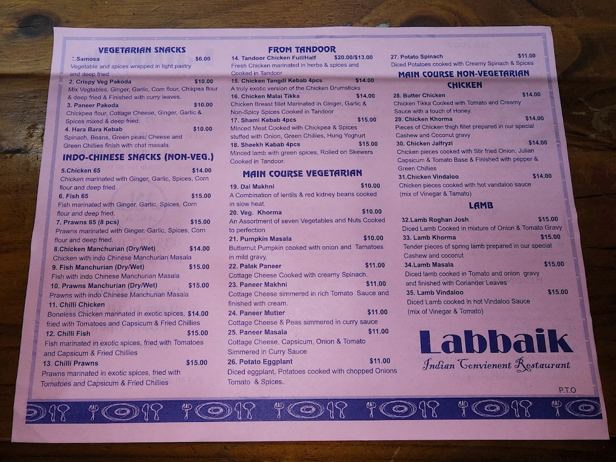 Menu, Labbaik