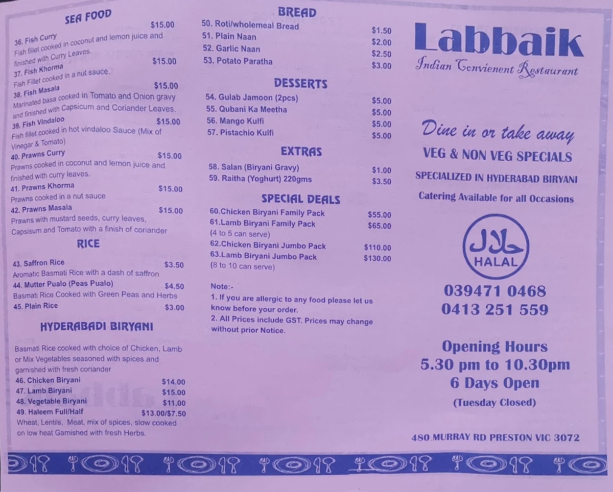 Menu, Labbaik
