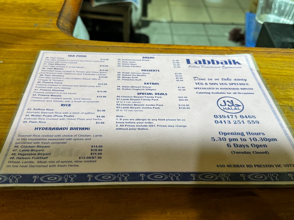 Menu, Labbaik
