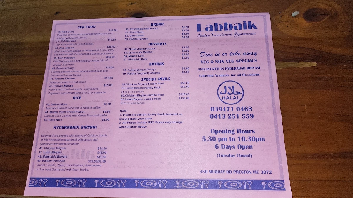 Menu, Labbaik