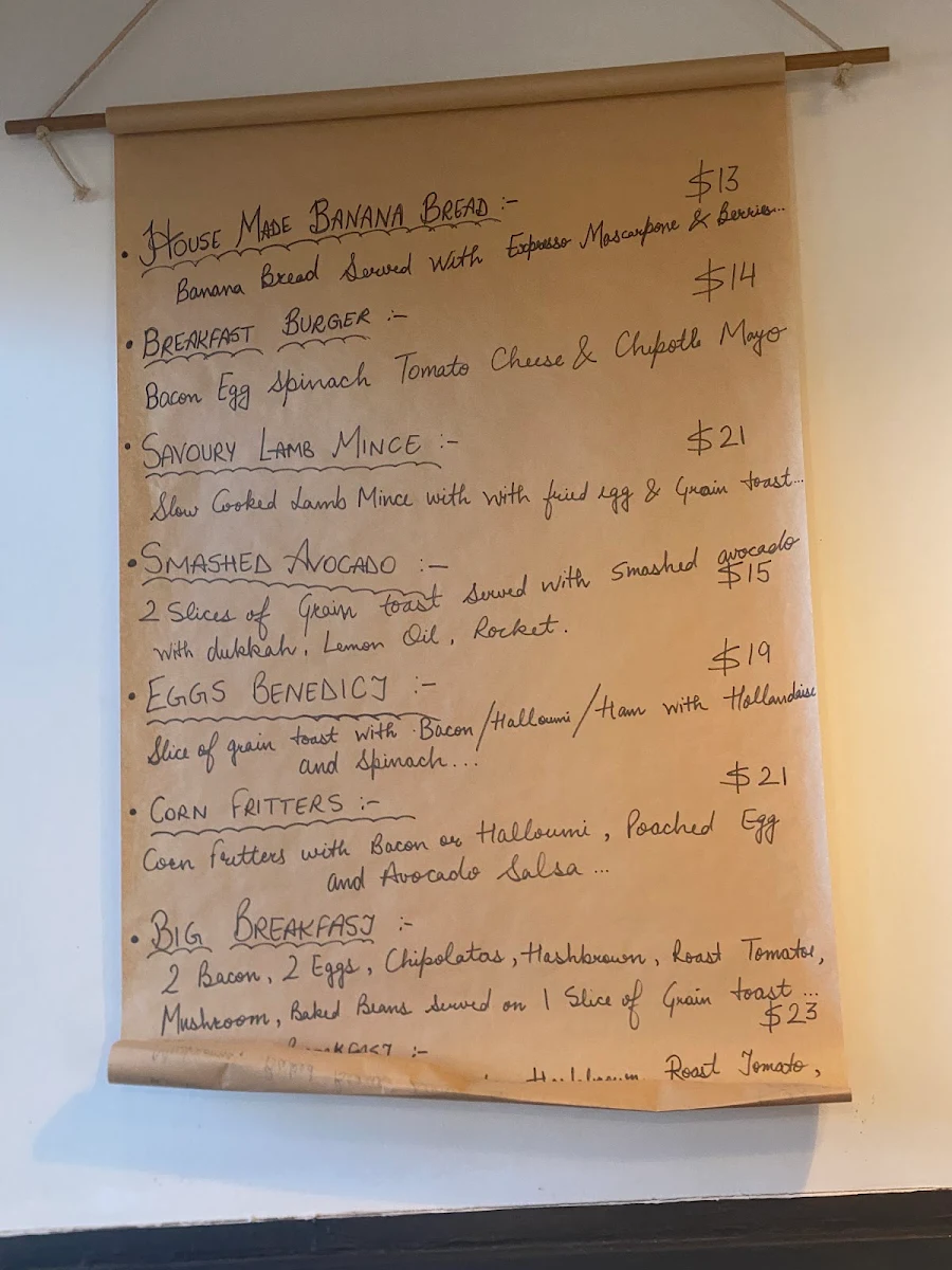 Menu, Pod espresso