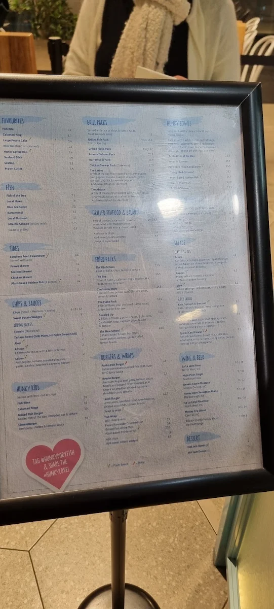 Menu, Hunky Dory Fish & Chips Balaclava