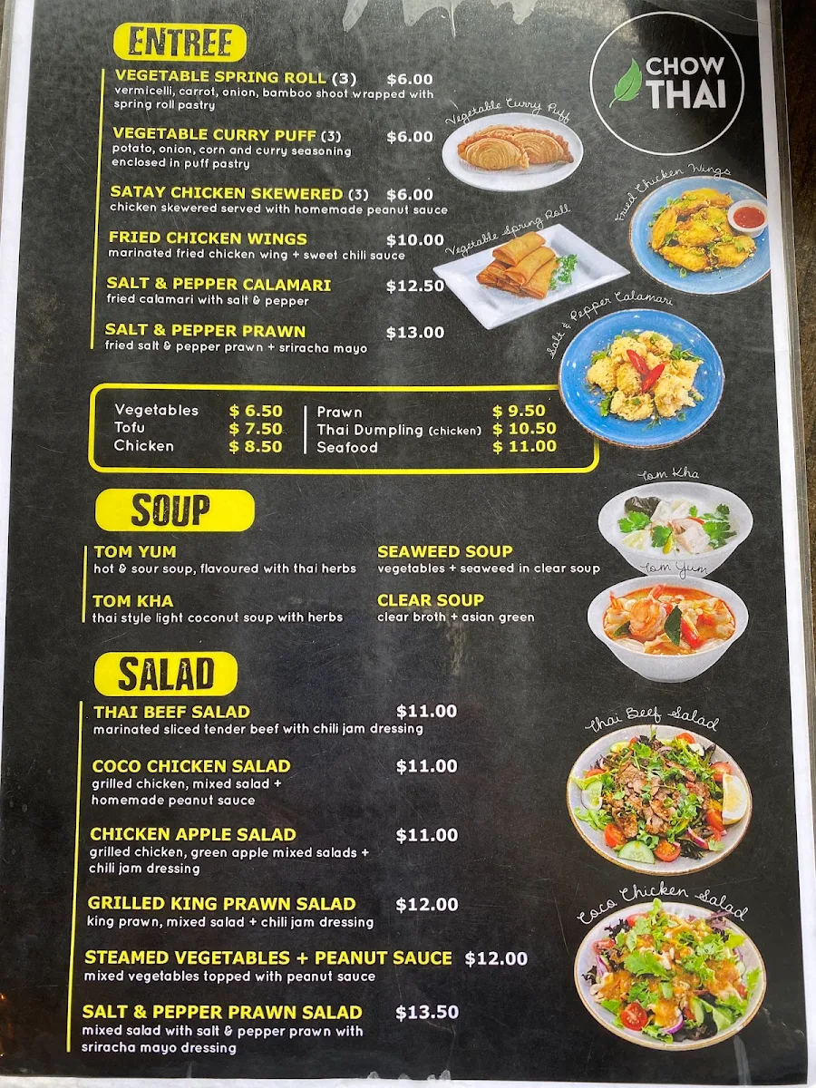 Menu, Chow Thai