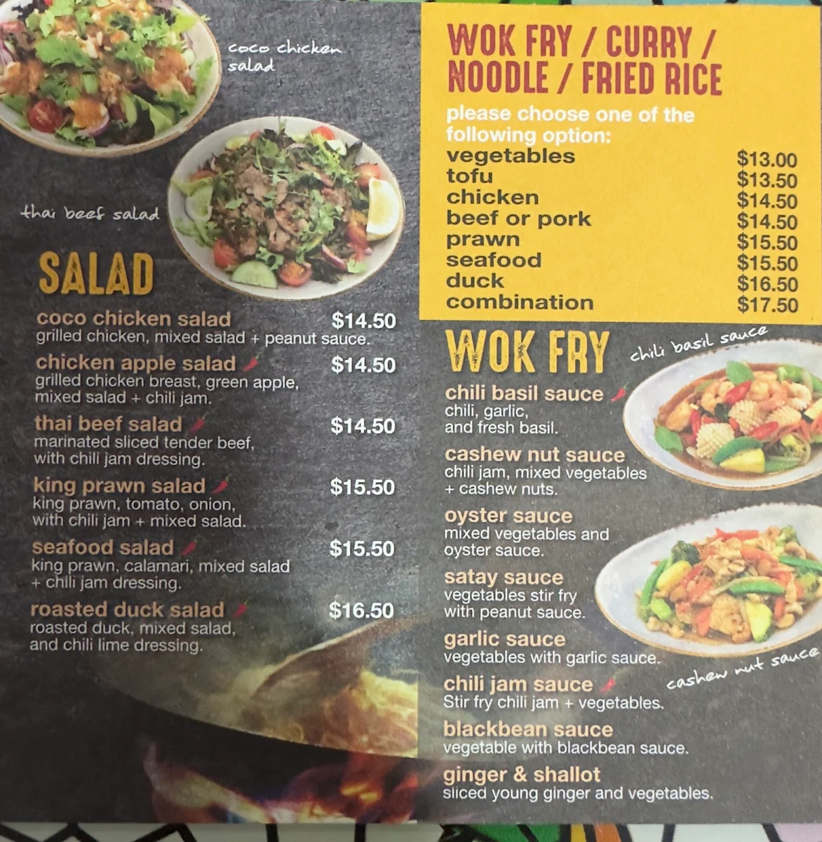 Menu, Chow Thai