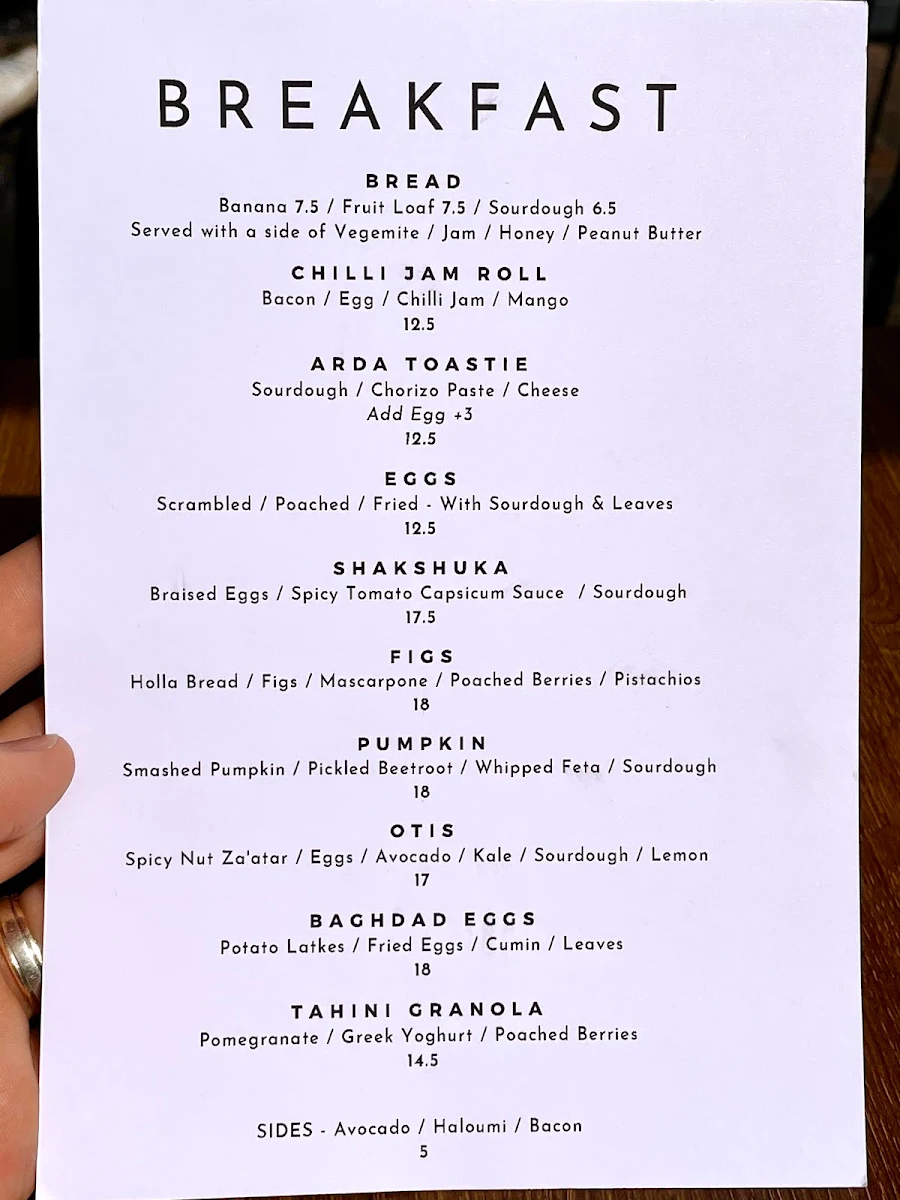 Menu, Miss Arda
