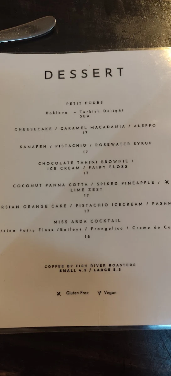 Menu, Miss Arda