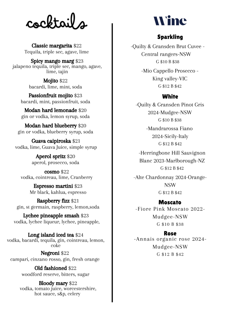 Menu, Modan Kitchen