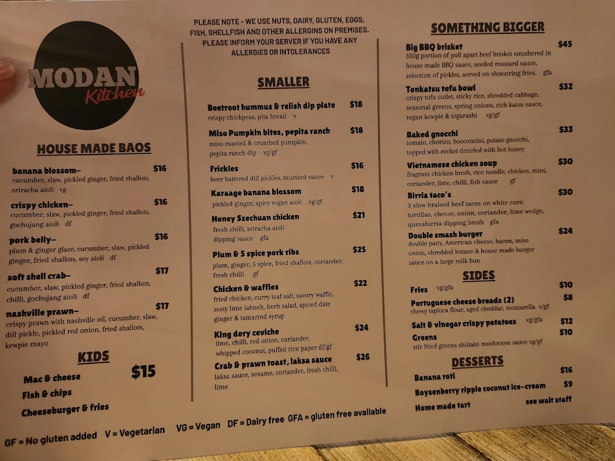 Menu, Modan Kitchen