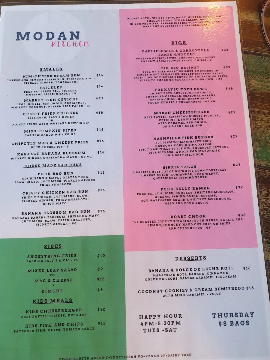 Menu, Modan Kitchen
