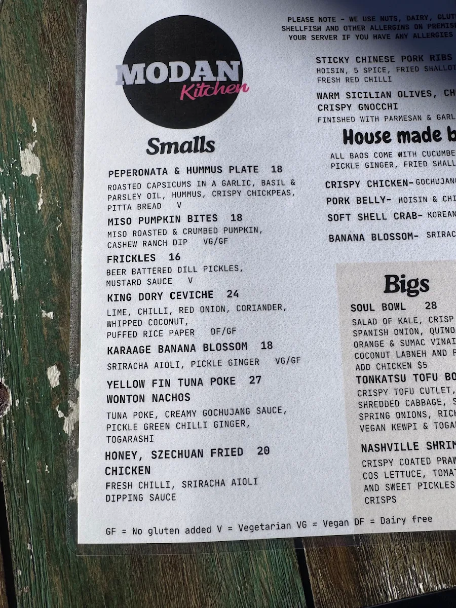 Menu, Modan Kitchen