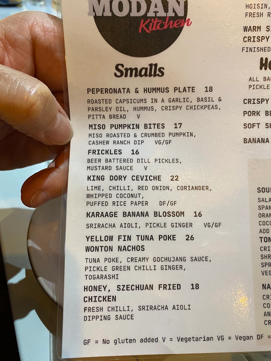Menu, Modan Kitchen