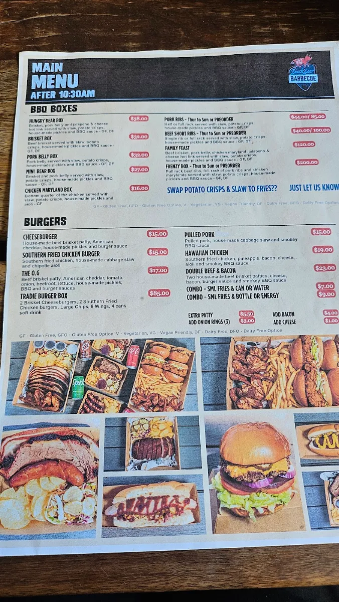 Menu, BlackBear BBQ Wetherill Park