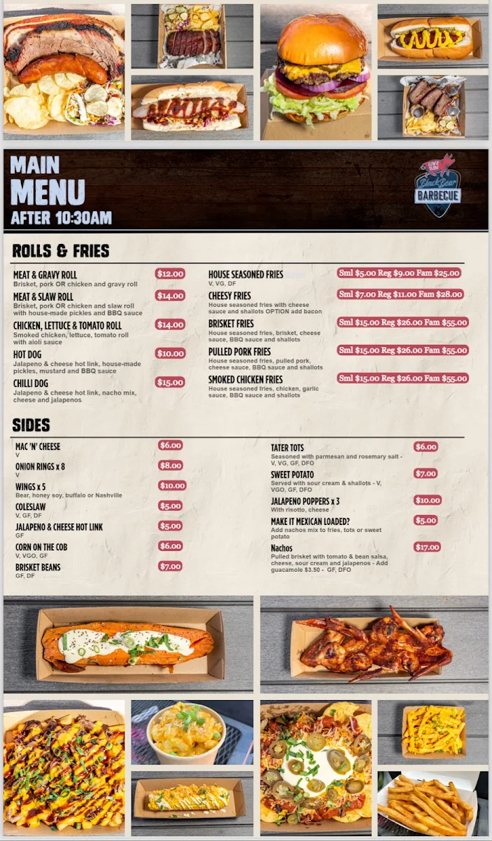 Menu, BlackBear BBQ Wetherill Park