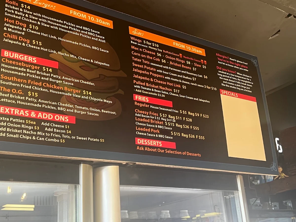 Menu, BlackBear BBQ Wetherill Park