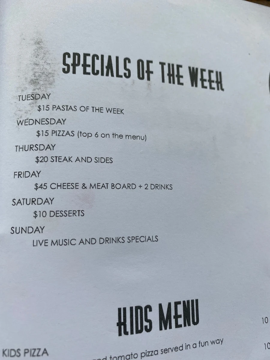 Menu, The Corner House, Bondi