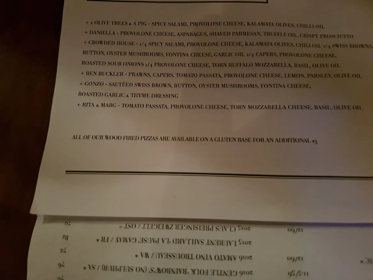 Menu, The Corner House, Bondi