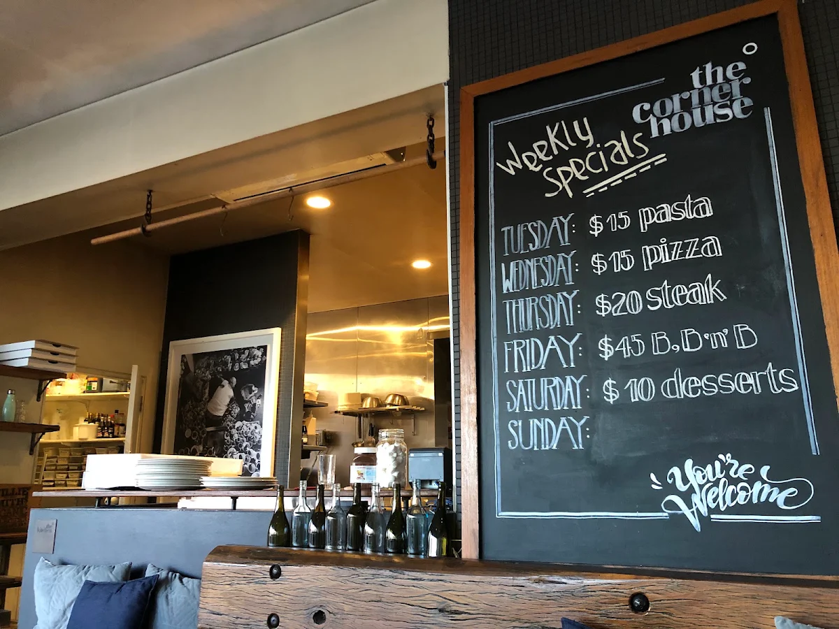 Menu, The Corner House, Bondi
