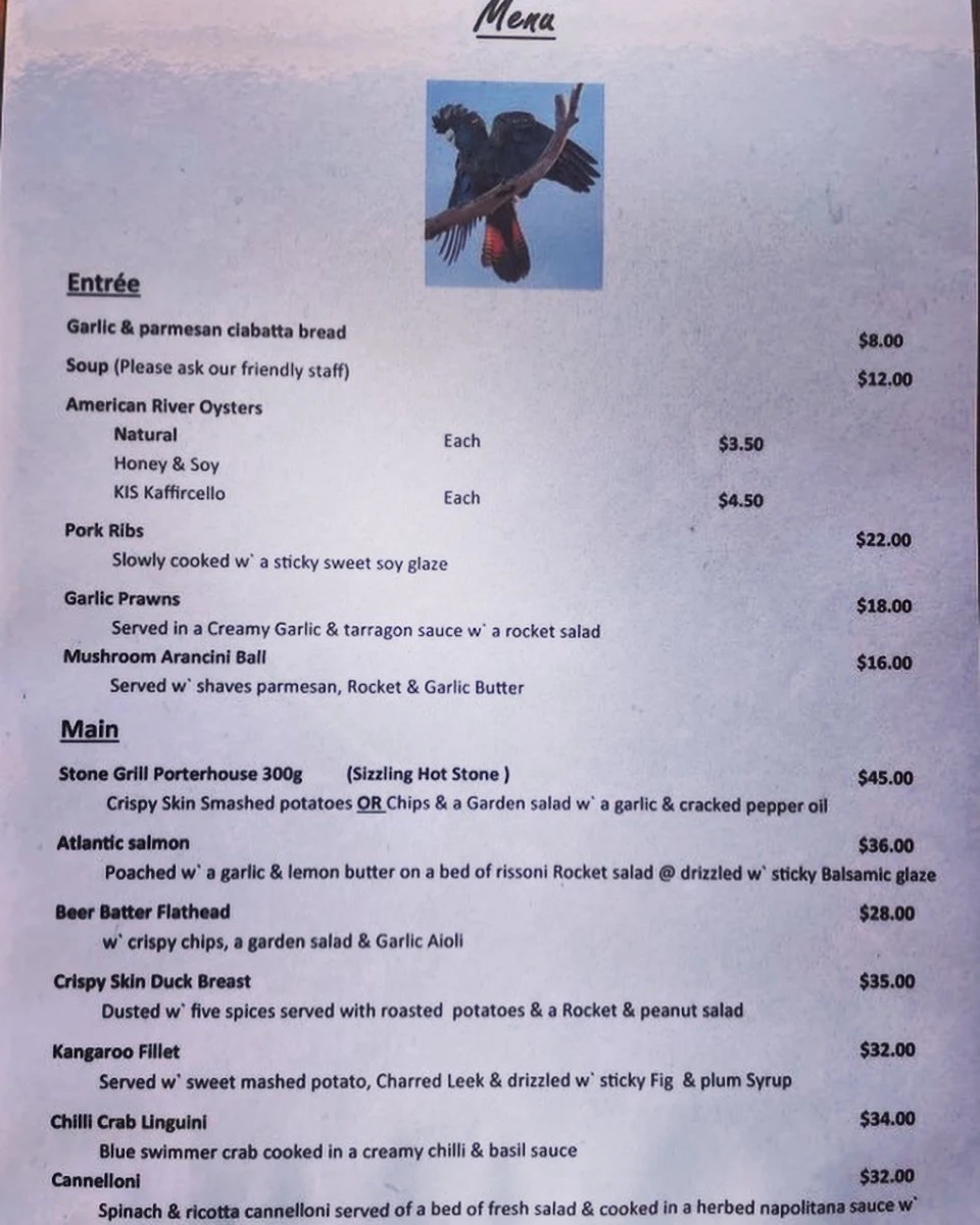 Menu, Glossy Black Restaurant