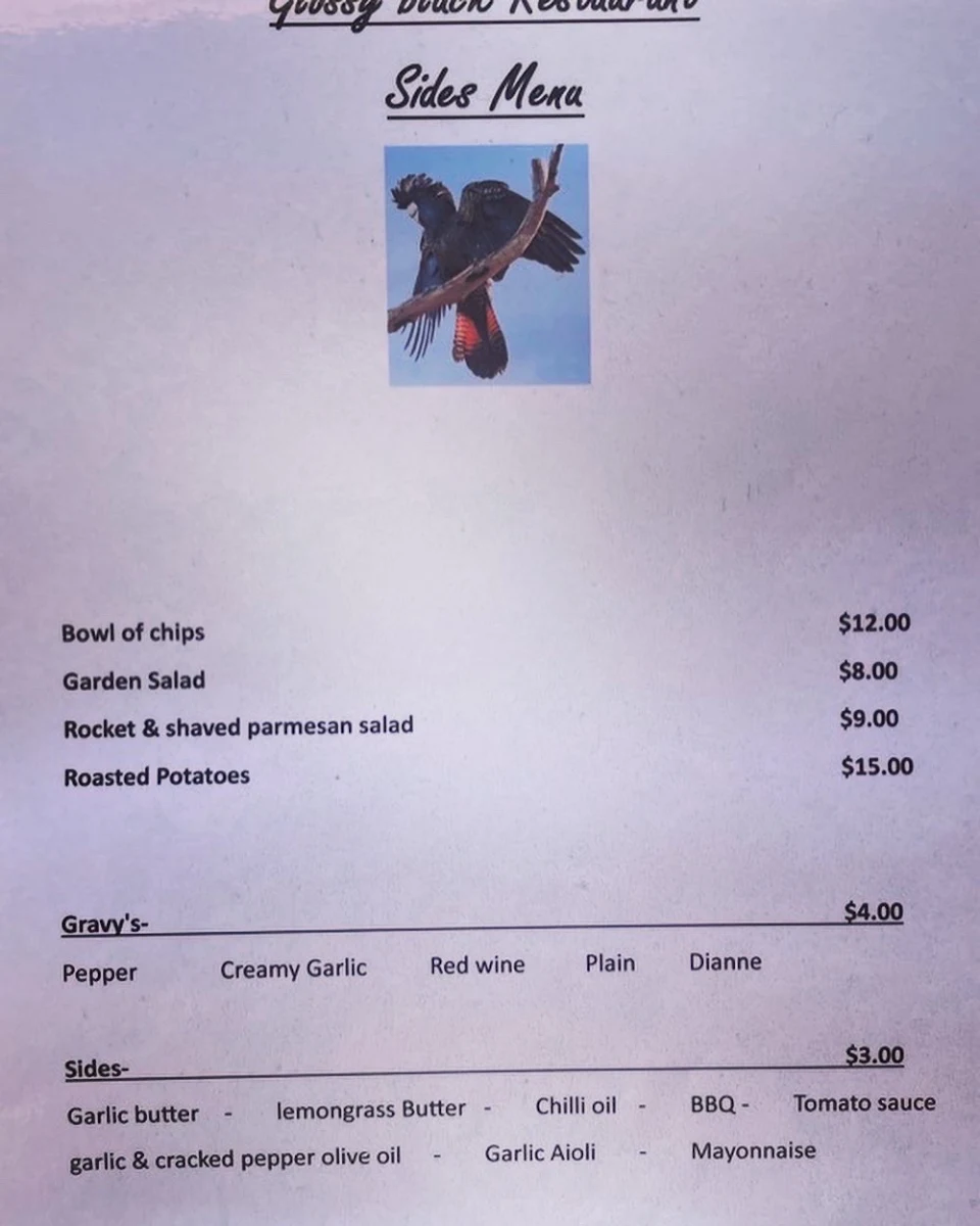 Menu, Glossy Black Restaurant