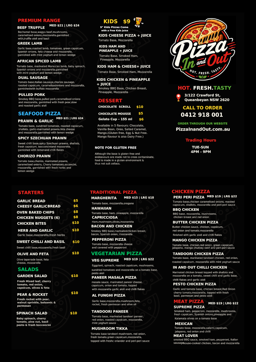 Menu, Pizza In & Out