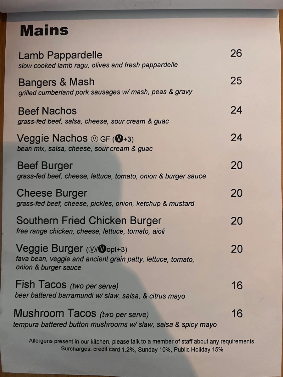 Menu, Cafe Bikini.