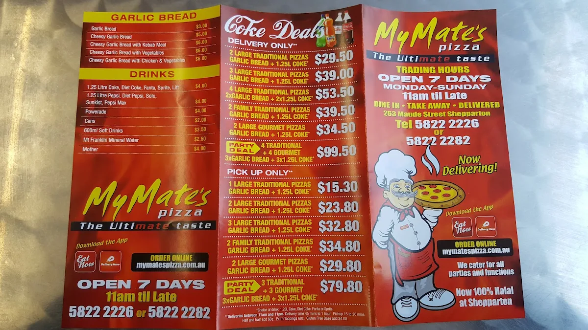 Menu, My Mate's Pizza Shepparton