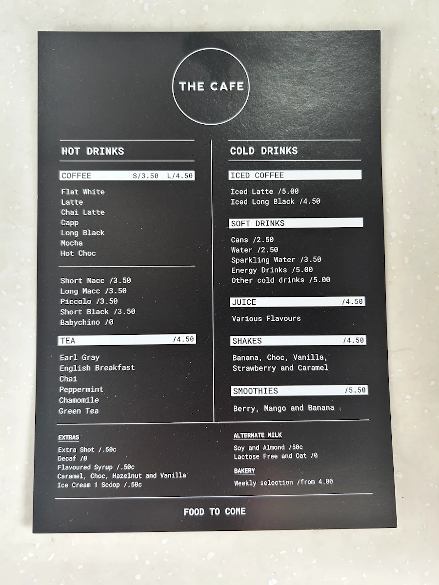 Menu, The Cafe - Gold Coast - Coffee - Container - Breakfast - Lunch - Barista