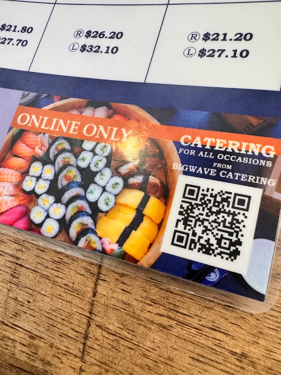 Menu, Bigwave Catering -Myaree