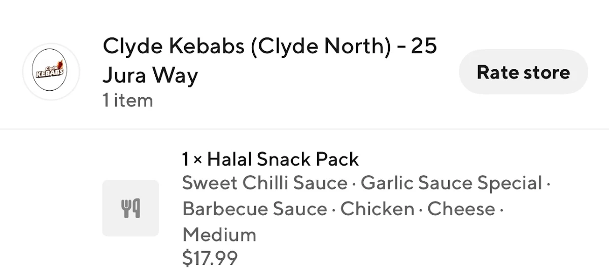 Menu, Clyde Kebabs