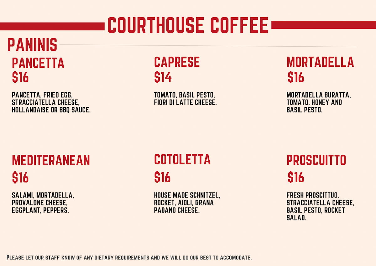 Menu, Courthouse Paninibar