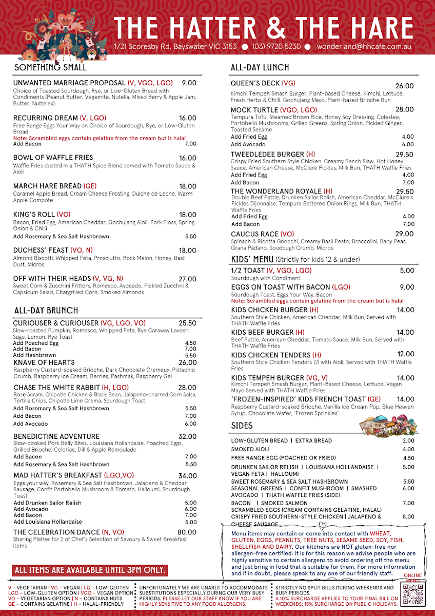 Menu, The Hatter and the Hare