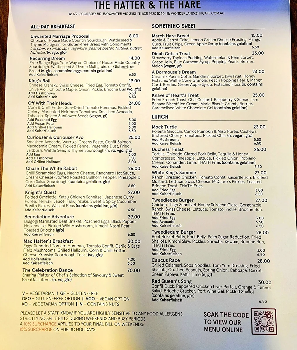 Menu, The Hatter and the Hare