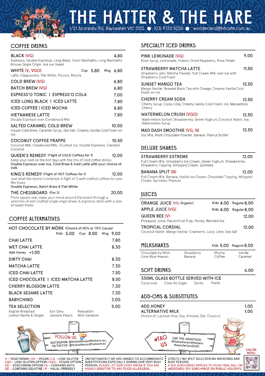 Menu, The Hatter and the Hare
