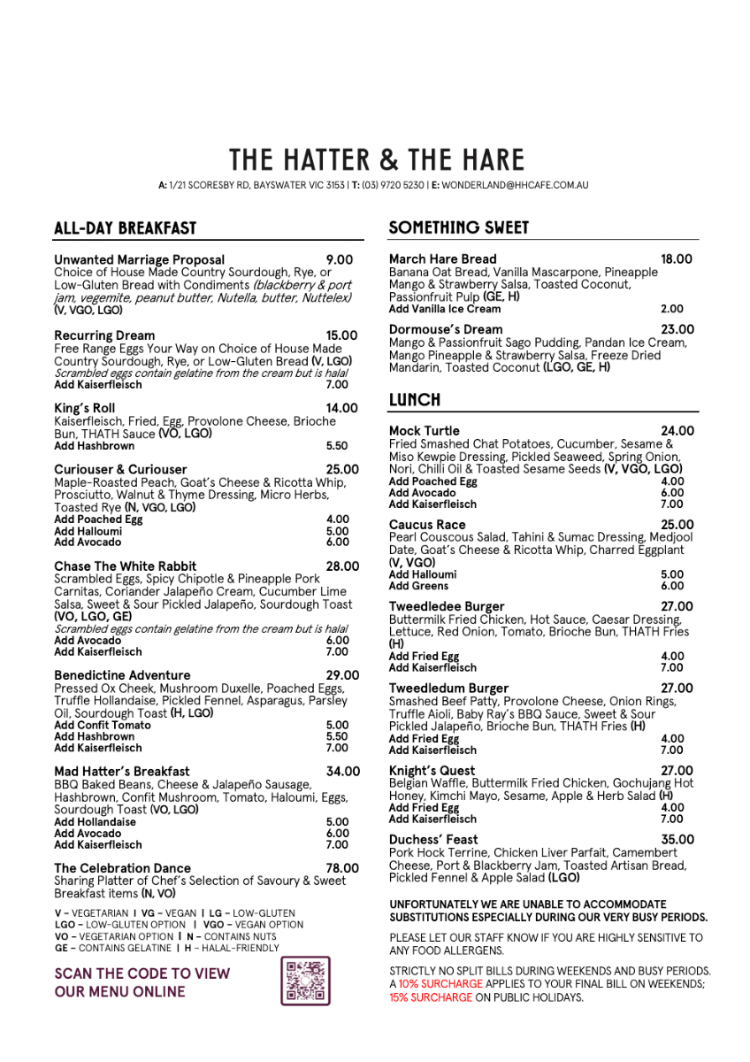 Menu, The Hatter and the Hare
