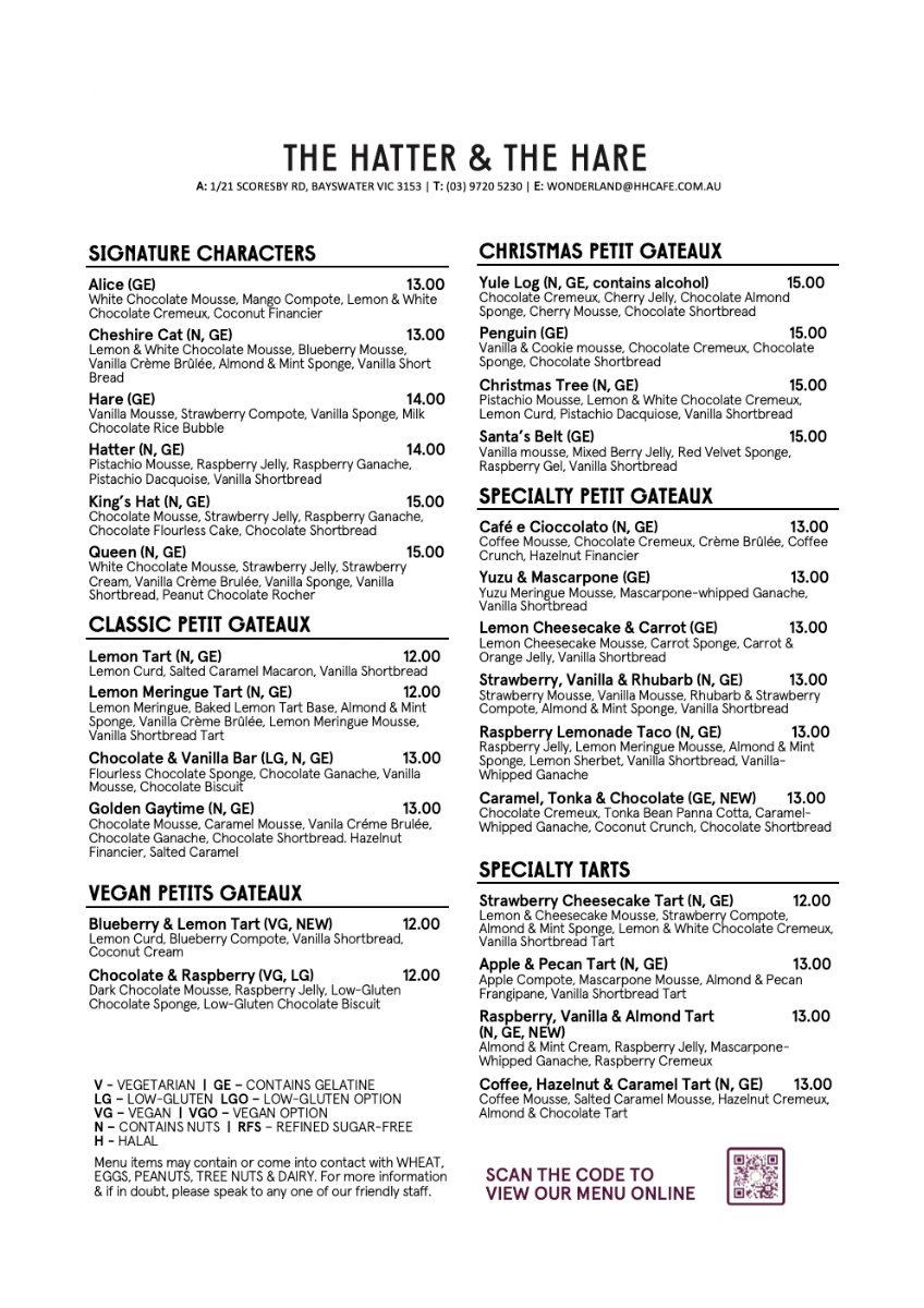 Menu, The Hatter and the Hare
