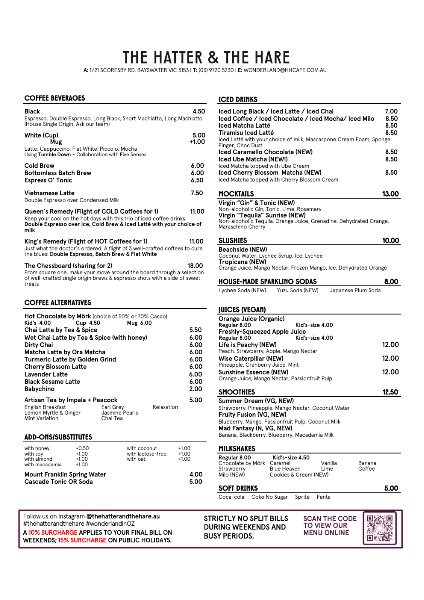 Menu, The Hatter and the Hare
