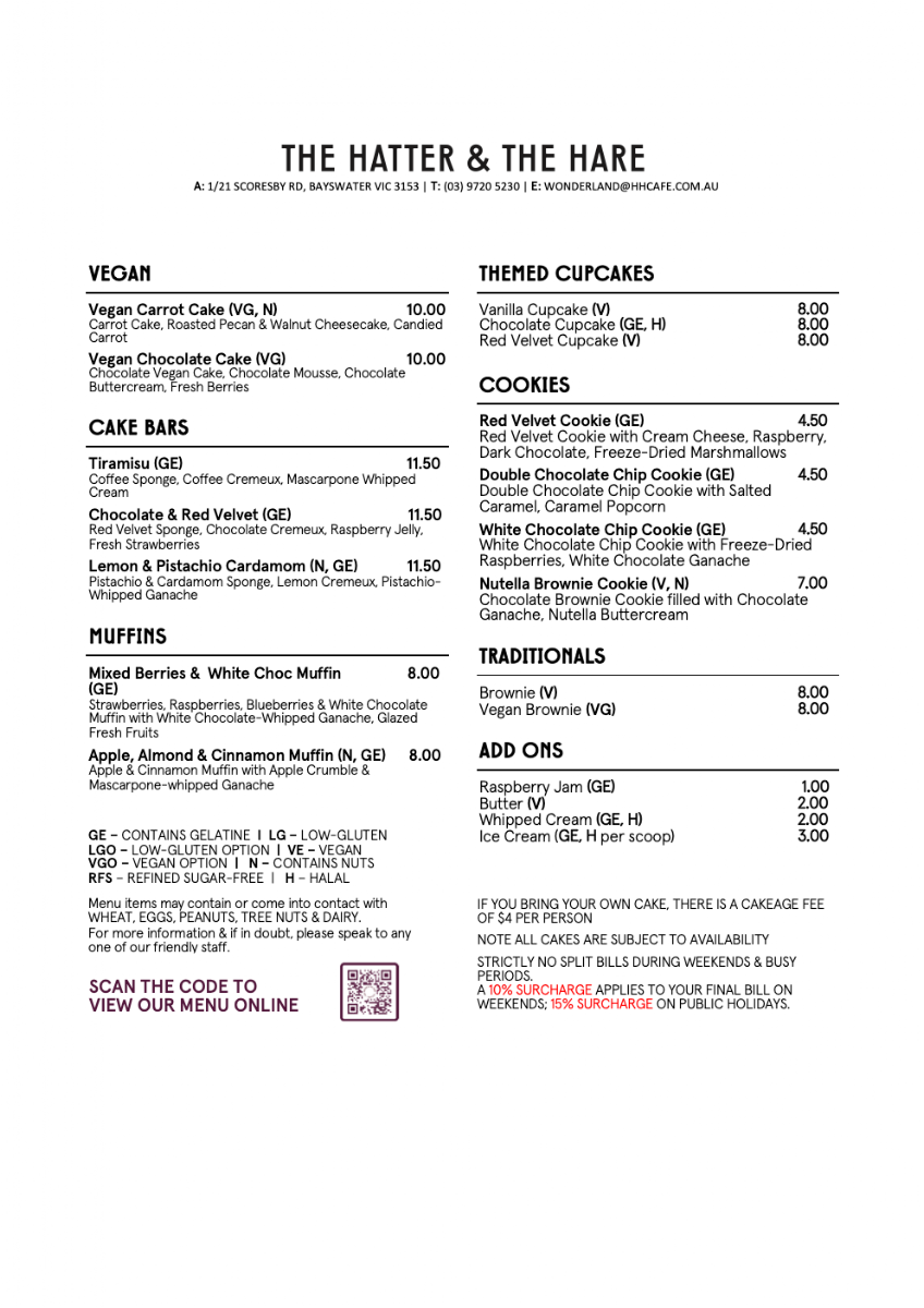 Menu, The Hatter and the Hare