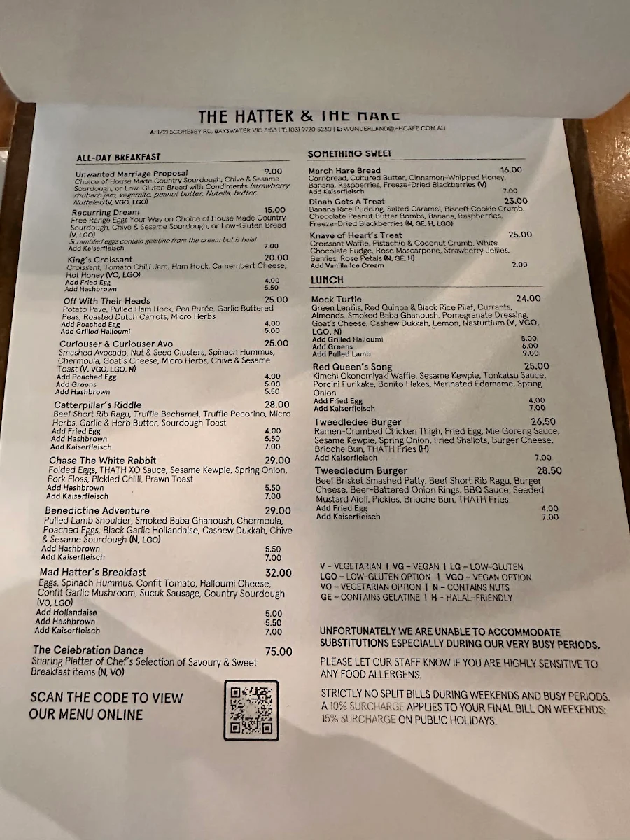 Menu, The Hatter and the Hare