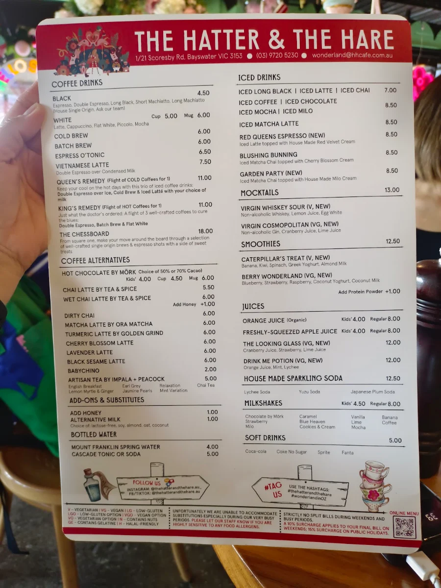 Menu, The Hatter and the Hare