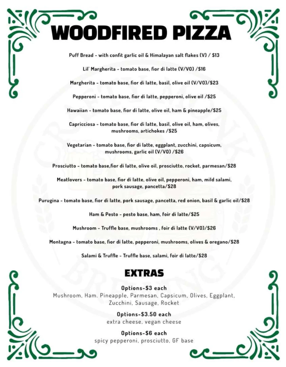 Menu, Crafty Monk Brewing Pty Ltd