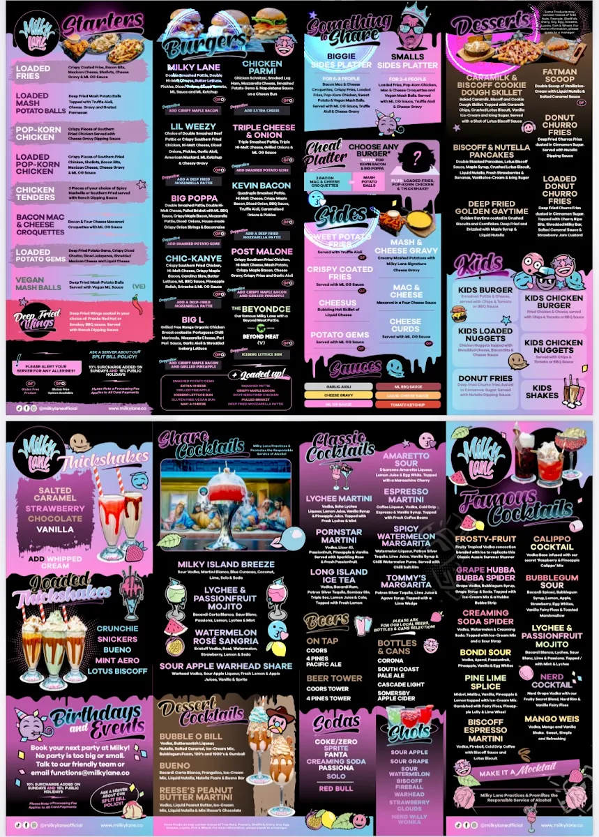 Menu, Milky Lane Bunbury